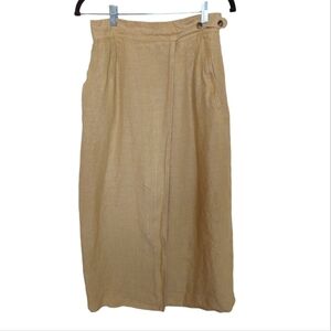 J. Peterman vintage linen midi safari wrap tan skirt sz 9